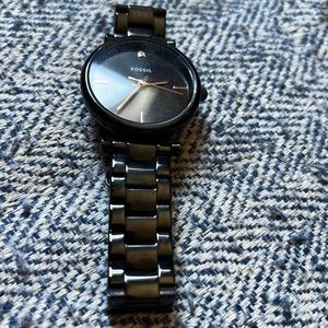 Fossil women’s black metal watch